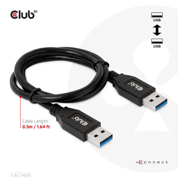 CLUB3D USB Type-A Gen2(10G) cable, 3A M/M 0.5m / 1.64 ft - Afbeelding 6