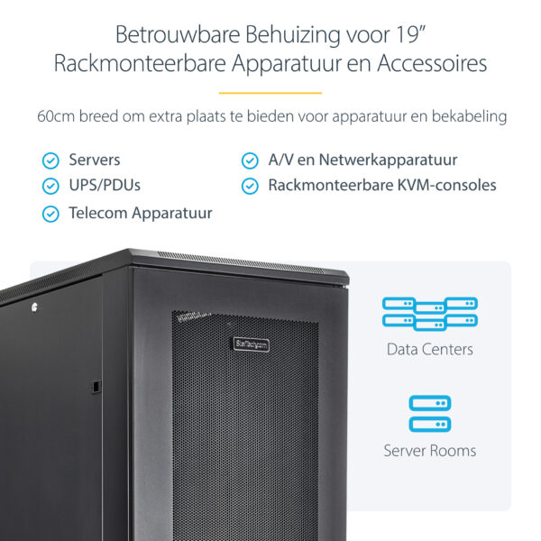 StarTech.com 4 Post 42U Netwerkkast, 19" Patchkast voor Computer/AV/IT Apparatuur, Data Rack met Wielen, Full Size Industriële S - Afbeelding 10