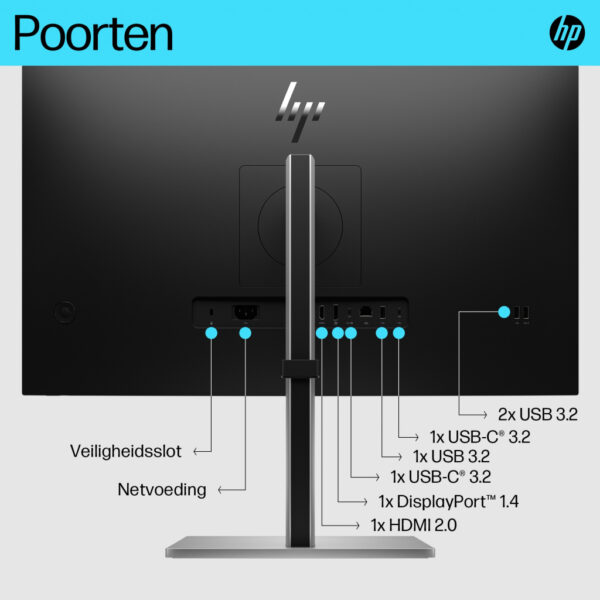 HP E-Series E27k G5 4K USB C-monitor - Afbeelding 4