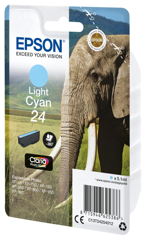 Epson Elephant Singlepack Light Cyan 24 Claria Photo HD Ink - Afbeelding 2