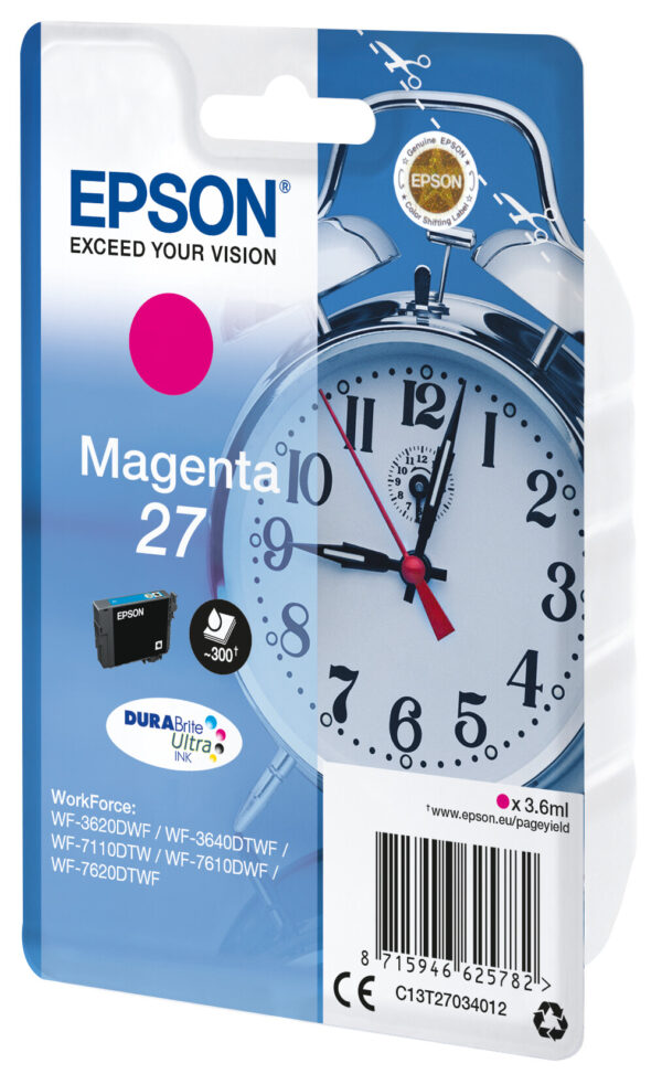 Epson Alarm clock Singlepack Magenta 27 DURABrite Ultra Ink - Afbeelding 2