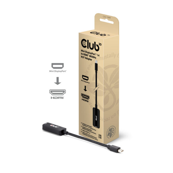 CLUB3D Mini DisplayPort™ 1.4 to HDMI™ 8K60Hz M/F Adapter