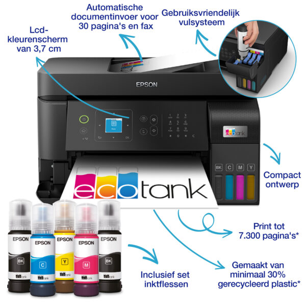 Epson EcoTank ET-4810 A4 multifunctionele Wi-Fi-printer met inkttank, inclusief tot 3 jaar inkt - Afbeelding 3