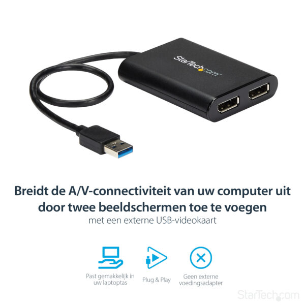 StarTech.com USB-naar-Dual DisplayPort-adapter - 4K 60Hz - USB 3.0 (5 Gbps) - Afbeelding 9