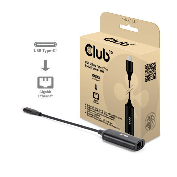 CLUB3D USB 5Gbps Type-C® to RJ45 Ethernet M/F