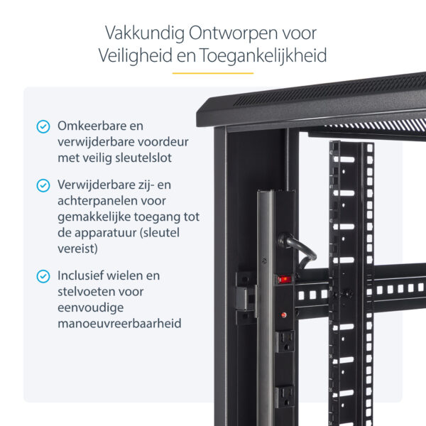 StarTech.com 4 Post 42U Netwerkkast, 19" Patchkast voor Computer/AV/IT Apparatuur, Data Rack met Wielen, Full Size Industriële S - Afbeelding 9