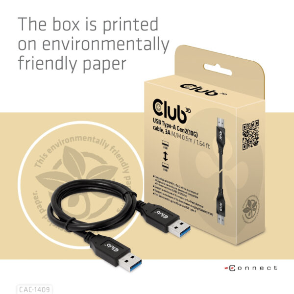 CLUB3D USB Type-A Gen2(10G) cable, 3A M/M 0.5m / 1.64 ft - Afbeelding 9