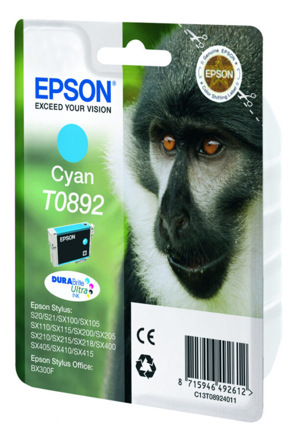 Epson Monkey Singlepack Cyan T0892 DURABrite Ultra Ink - Afbeelding 2