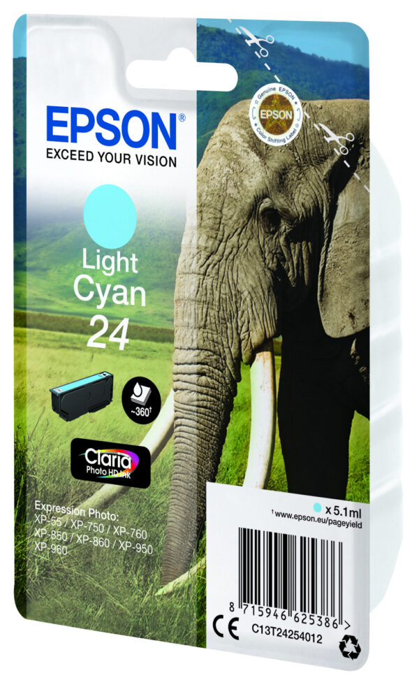 Epson Elephant Singlepack Light Cyan 24 Claria Photo HD Ink - Afbeelding 4