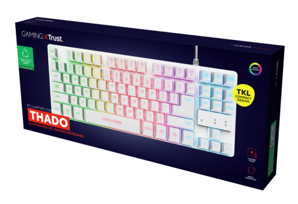 Trust GXT 833W THADO toetsenbord Gamen USB QWERTY Amerikaans Engels Wit - Afbeelding 5