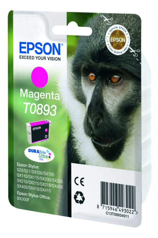 Epson Monkey Singlepack Magenta T0893 DURABrite Ultra Ink - Afbeelding 2